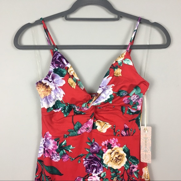 Mini dress twist front red S spaghetti strap - Picture 2 of 3